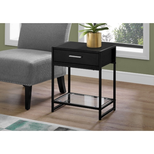 22"H Accent Table in Black, Black Metal & Tempered Glass